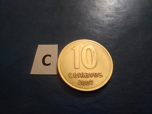 10 Centavos Moneda 2007 República Argentina Dorada Usada