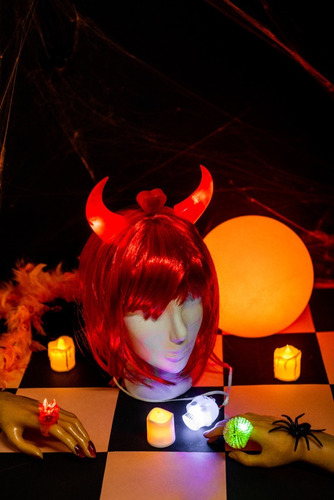Imagen 7 de 10 de Vincha Diablo Cuernos Luminosa Led Cotillon Combo X24 Unid.