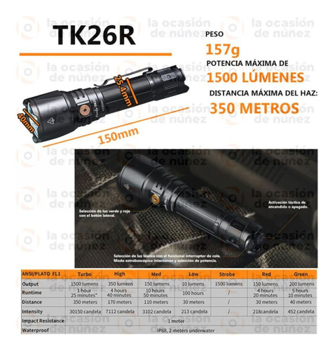 Imagen 2 de 9 de Linterna Tactica Fenix Tk26r 1500 L De Mano Rojo Verde 350m