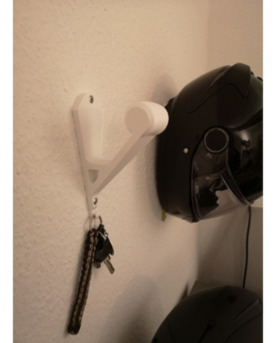 Soporte Porta Casco + Llave De Pared Blanco Lisa