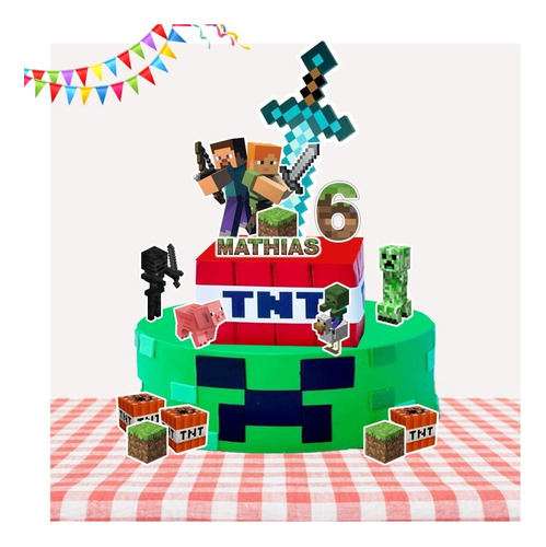 Adorno Torta Cake Topper Mega Mesa Minecraft 2 Verde Cake Topper Adorno De Torta