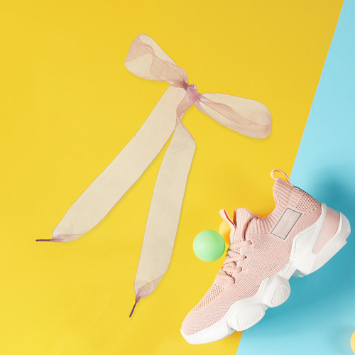 1 Par De Cordones Con Cinta De Satén, Color Caramelo, Encaje