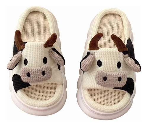 Pantuflas Suaves Y Cómodas Con Diseño De Vaca Para Mujer