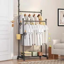 Comprar Perchero Organizador De Ropa Doble Estante Zapatero Negro-02