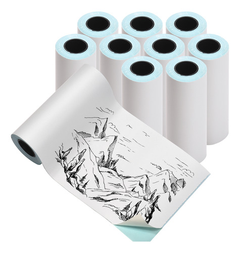 10 Rollos De Papel Térmico Directo Autoadhesivo Blanco De 76