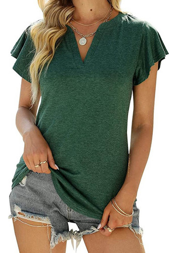 Blusa Casual De Manga Corta Con Cuello En V Suave Y Liso Par