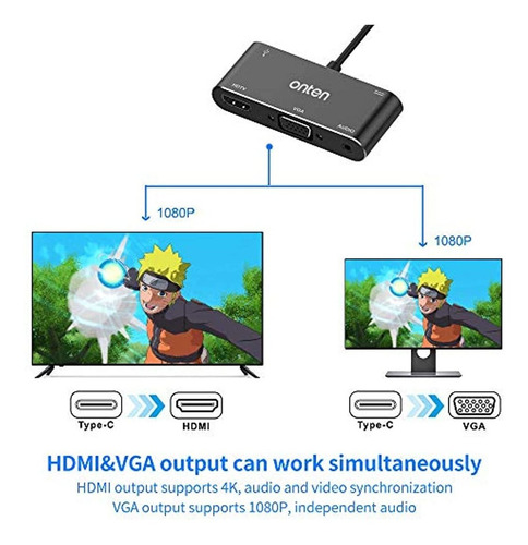 Imagen 3 de 7 de Onten Adaptador Usb C A Hdmi Vga, Usb Tipo C