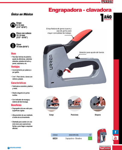 Engrapadora Y Clavadora Manual Con Gatillo 3 En 1 Urrea Uec3