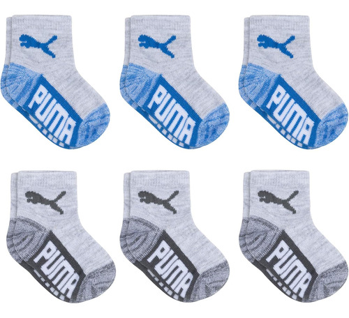 Calcetines P/ Bebes Puma Baby, 0-12 Meses, Gris Y Azul X6
