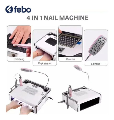 Torno Para Uñas 4 En 1 54 Led 6500 Rpm Febo