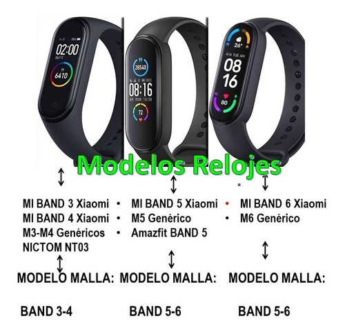 Imagen 6 de 6 de Combo 2 Correa Para Xiaomi Smart Band 3 4 5 6 Malla Pulsera