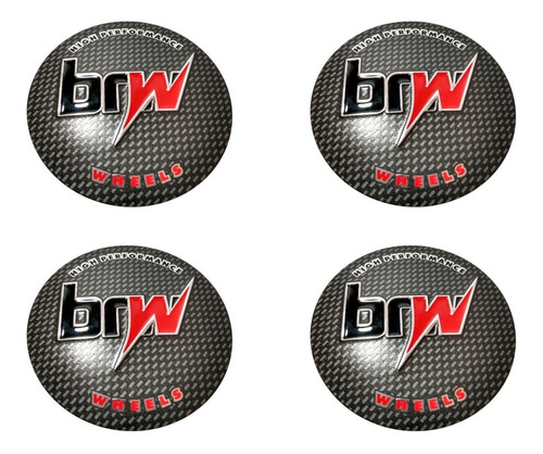 Kit 4 Emblema Brw Carbono Logo Preto 65mm Para Calota Miolo 