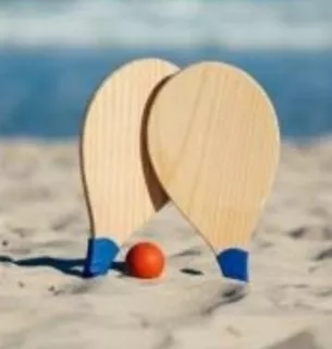 Par De Raquetas Paletas De Playa Madera Con Pelota Y Malla