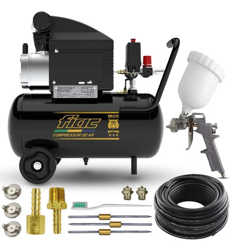 Compressor De Ar 8,2 Pés 24 Litros Fiac + Kit Completo Cor Preto Frequência 60 Hz 110v