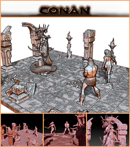 Figuras 3d Conan El Barbaro Y Red Sonja Diorama