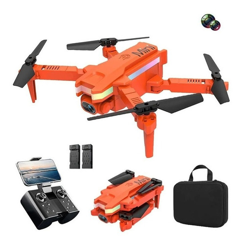 Mini Drones Baratos Antena De Alta Definición Doble Cámara Color Naranja