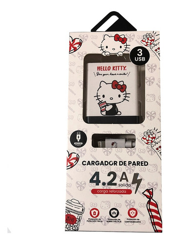Cargador Pared 4,2 A Carga Rápida, Cable Datos Hello Kitty