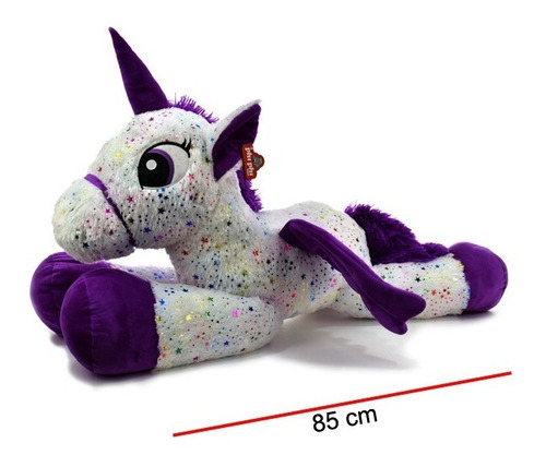 Imagen 3 de 3 de Phi Phi Peluche Unicornio Echado Con Estrellitas 85cm 4139