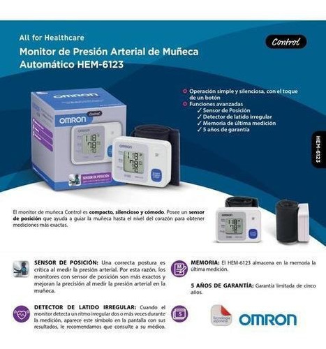 Imagen 4 de 6 de Tensiometro Presion Arterial Omron Hem-6123 Muñeca