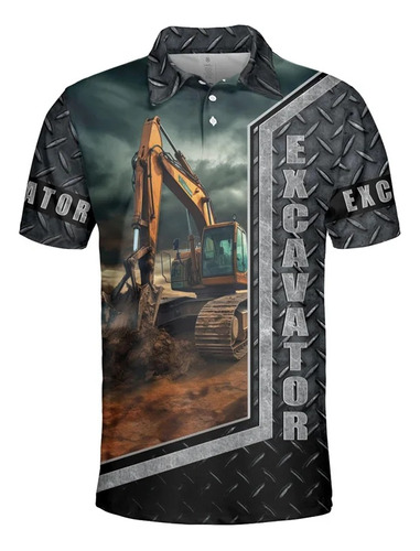 Camiseta Con Solapa De Manga Corta Impresa En 3d Excavator