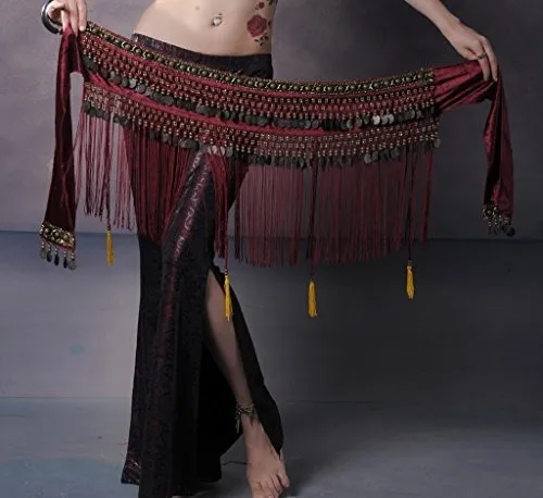 Faja Tribal De Danza Del Vientre Con Monedas Y Flecos De Flanela