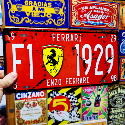 Cartel Chapa Vintage Patente Replica Ferrari Apto Exterior