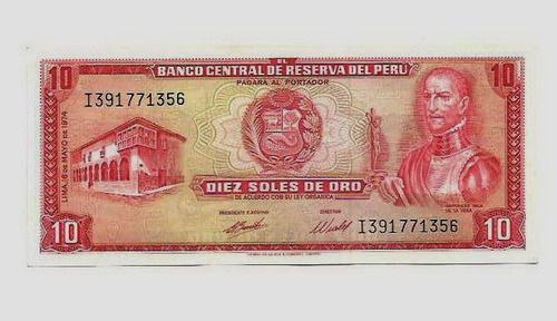 Fk Billete Peru 10 Soles De Oro 1976 F E Sin Circular