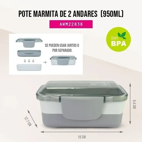 Imagem 5 de 8 de Lancheira Bolsa Térmica Dupla E Pote Marmita 2 Divisórias Nf