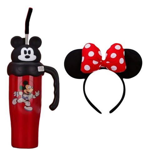 Kit De Botella Termica De Mickey Y Diadema De Minnie Rojo