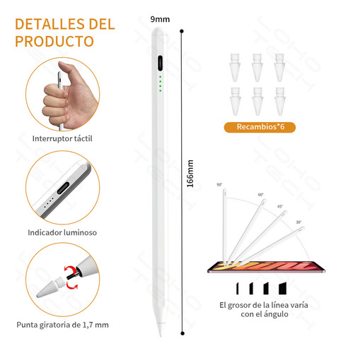 iPad Con Pencil Lápiz Óptico Stylus Pluma Carga Rápida,magnén Lápiz Óptico Stylus Pluma Para iPad 2018-2025 Magnético iPad Lápiz Óptico Stylus Pluma Para ,carga Rápida,magnética iPad 10gen 789gen