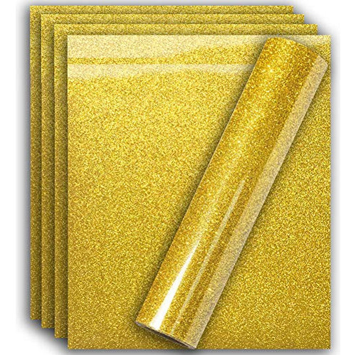 Gold Glitter Iron On Heat Transfer Vinyl Htv For T-shir...