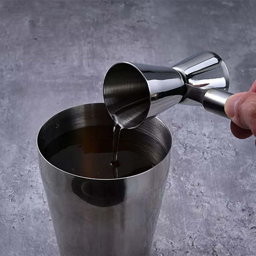 Dosador Duplo Inox Com Cabo 25ml / 50ml Bebida Drink Ck Cor Prateado
