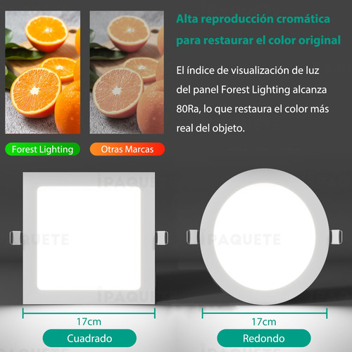 Imagen 8 de 10 de Panel Led Plafon Techo Embutir 12w Cuadrado Redondo Aplique