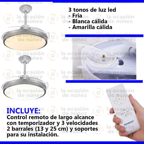Ventilador De Techo Peabody Retractil Luz Control Remoto