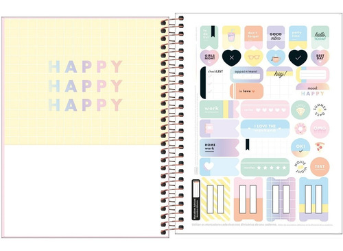 Caderno Colegial 10mat. Happy Rosa 160 Fls - Tilibra