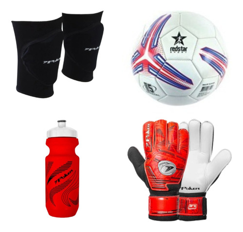 Kit Goleiro Joelheira+garrafa Treino+ Bola De Futebol+ Luva 