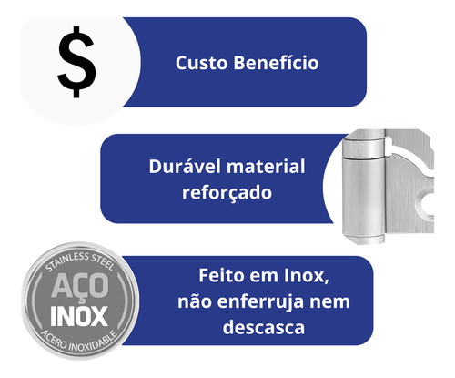 Dobradiça Porta Sobrepor Sem Rebaixo Inox Escovado 30 Und.