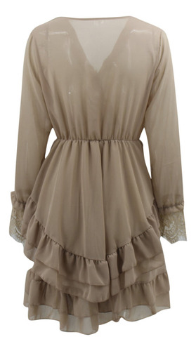 New.. Falda De Volantes Con Cuello En V Y Manga Larga Con