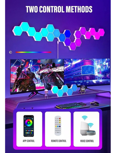 Luz De Parede Interior Hexagonal Led Bluetooth Rgb 6x