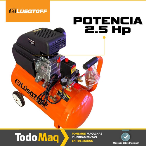 Imagen 5 de 9 de Compresor De Aire Eléctrico Portátil 2.5hp 50l Accesorios