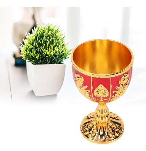 Copa De Vino Grande De Metal Con Relieve Dorado Y Rojo