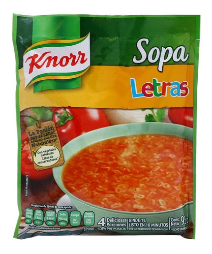 Caja Sopa Knorr Letra De 95 Grs Con 12 Bolsas