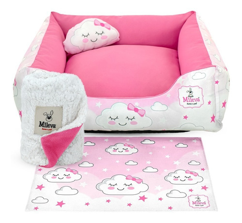 Cama + Coberdrom Pet - Cachorro E Gato 4 Pç 60x60cm - Mileva Cor Rosa Bebê