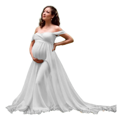 Vestido Blanco De Fiesta Largo De Encaje Para Embarazadas