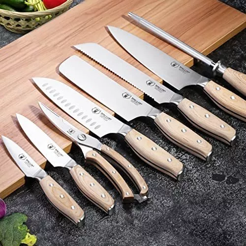 Juego de cuchillos de cocina profesionales negros de 9 piezas para chef,  juego de cuchillos súper afilados con soporte acrílico, juego de bloques de