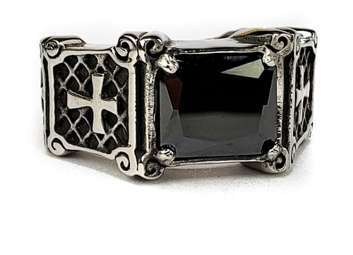 Anillo Elegante De Lujo Cruz Santa Acero Inoxidable Negro