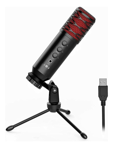 Kit Microfono Pc Usb Condenser Cardioide Streaming + Tripode Color Negro y Rojo