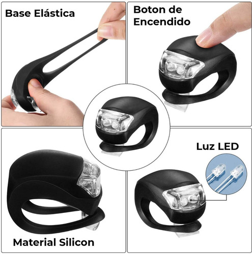 Imagen 9 de 10 de Set Luces Bicicleta Sapito De Silicon Luz Led Combo Paquete