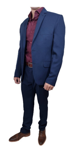 Imagen 3 de 8 de Ambo Traje Hombre Azul Entallado Pantalón Chupin De Calidad