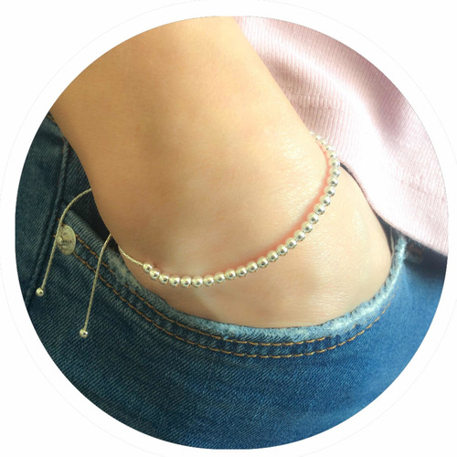 Pulsera Ajustable Plata 925 Con Bolitas